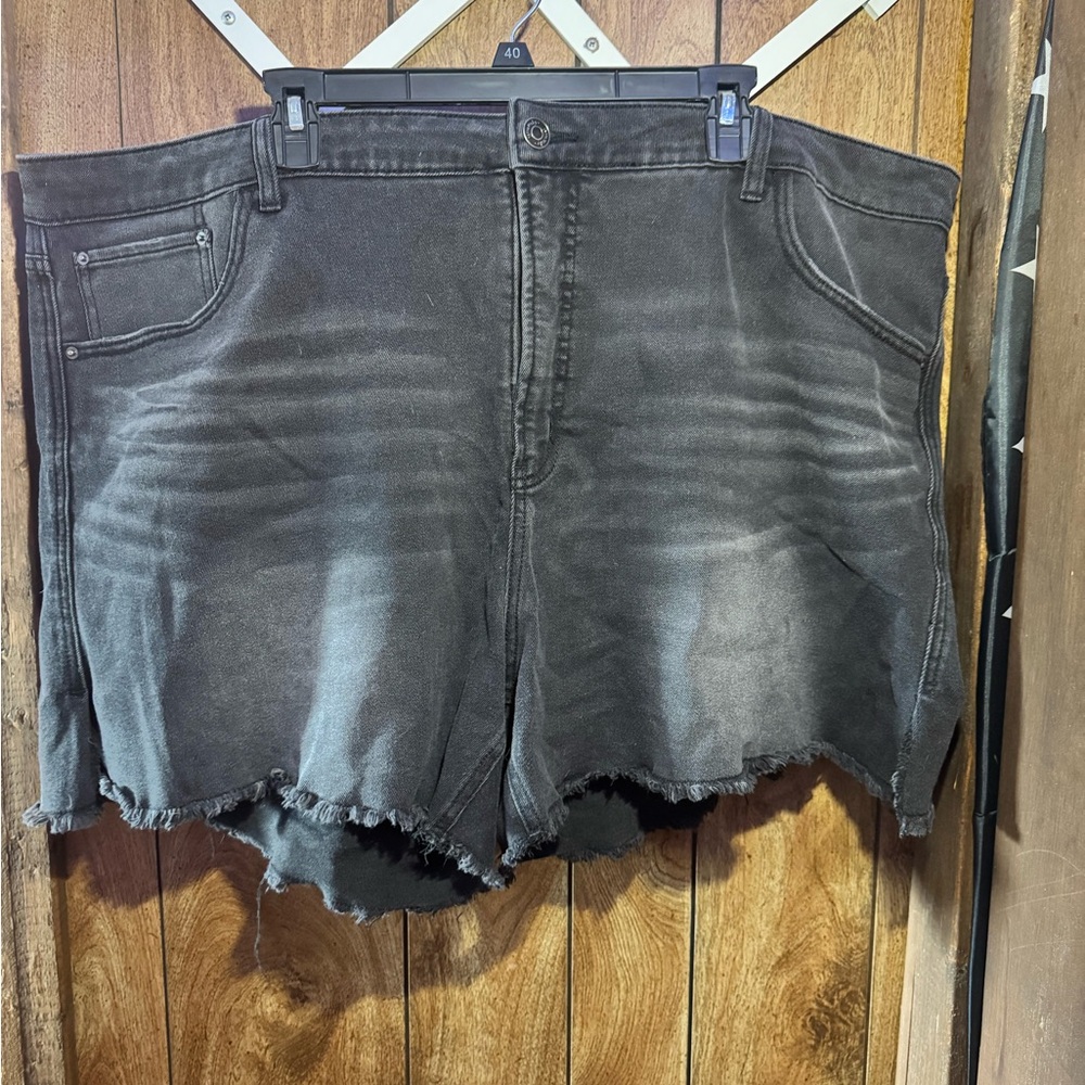 Terra & Sky Black Jean Shorts with Frayed Hem